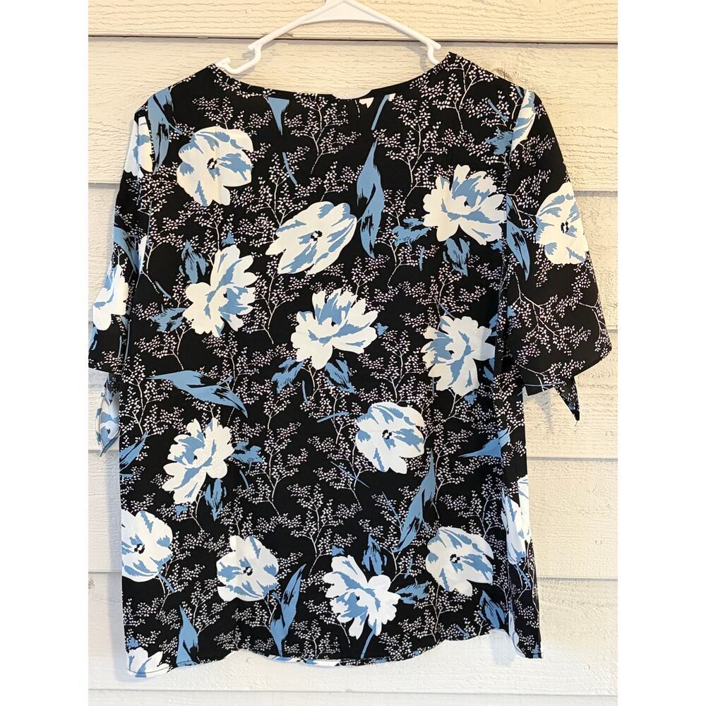 Jouica Black Blue Floral Blouse Size S NWT | Tie Sleeve Dressy Top - Picture 14 of 14